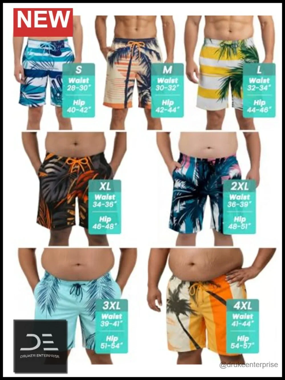 Men's Quick Dry Board Shorts with Mesh Lining and Pockets